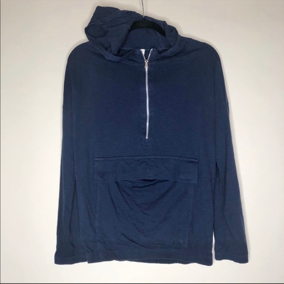 KYODAN Navy Active Front Pouch Pocket Elastic Bottom 1/4 Zipup Hoodie Shirt - Picture 1 of 10